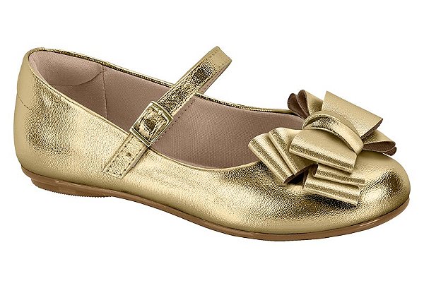 Sapatilha Infantil Molekinha Meninas Com Fivela E Laço Dourado