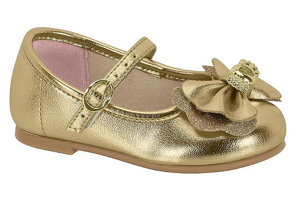 Sapatilha Bebe Molekinha Com Laço E Fivela Dourado