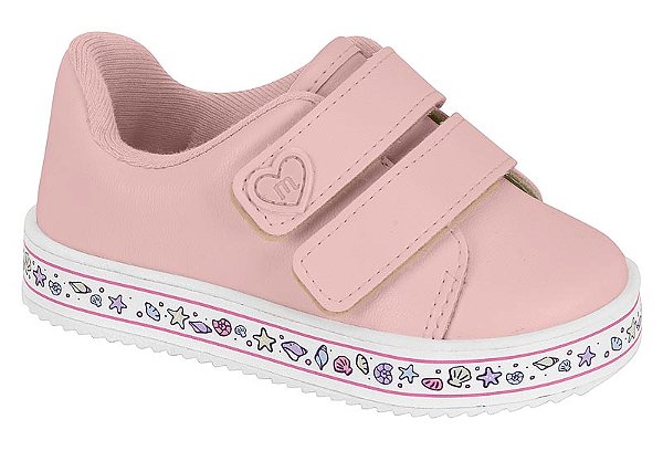 Tenis Infantil Molekinha Solado Estampado Fechamento Em Velcro Rosa