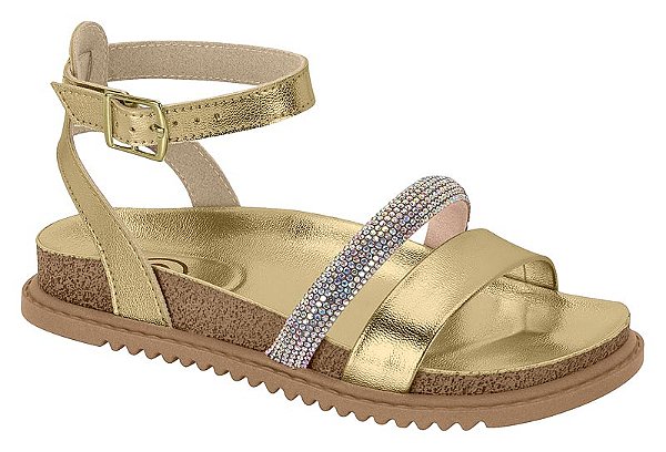 Papete Molekinha Metalizada Com Fivela Tira Com Strass Dourado