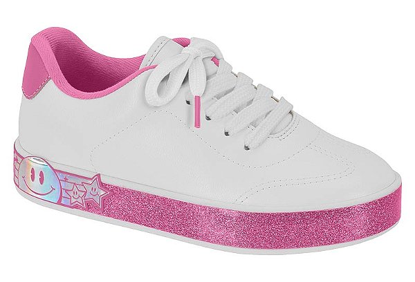Tenis Casual Infantil Molekinha Com Cadarço Branco/Rosa