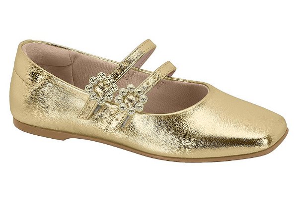 Sapatilha Infantil Molekinha Boneca Tiras Com Detalhe Fivela Metalizada Dourado