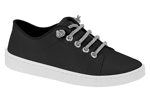 Tenis Infantil Casual Molekinha Com Strass E Cadarço Preto Branco