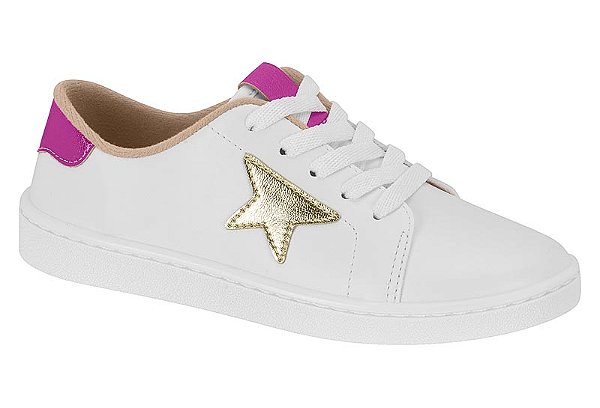 Tenis Infantil Molekinha Casual Com Detalhe De Estrela Fechamento De Cadarço  Branco/Pink