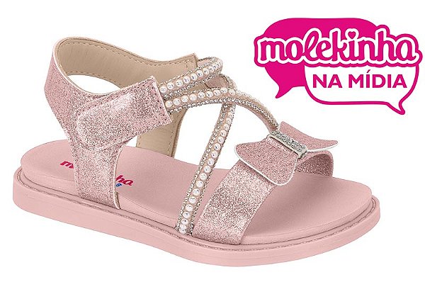 Sandalia Rasteira Infantil Molekinha Tiras E Laço Rosa