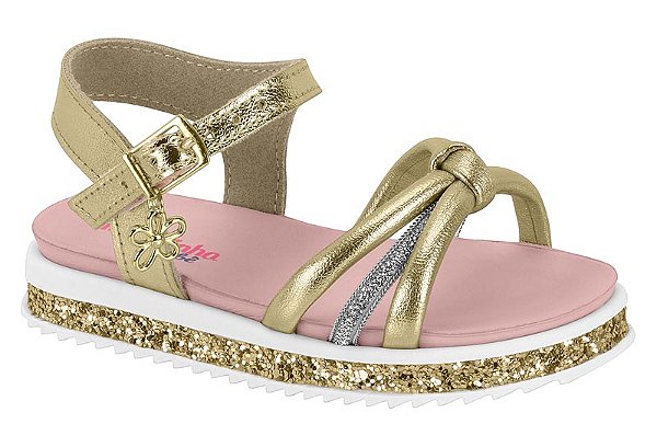Sandalia Flat Bebê Molekinha Com Strass Dourado
