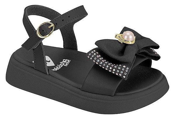 Sandalia Infantil Bebê Molekinha Com Laço Preto