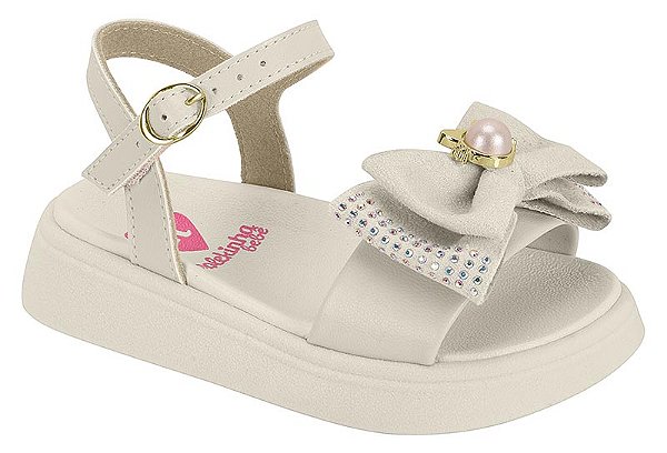 Sandalia Infantil Bebê Molekinha Com Laço Branco Off