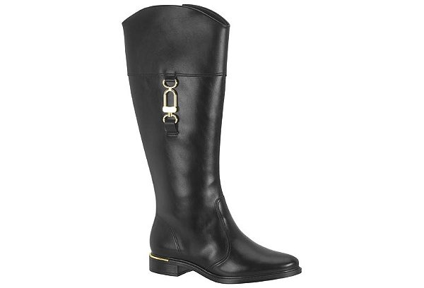Bota Vizzano Cano Longo Montaria Salto Bloco Com Detalhe Dourado Preto