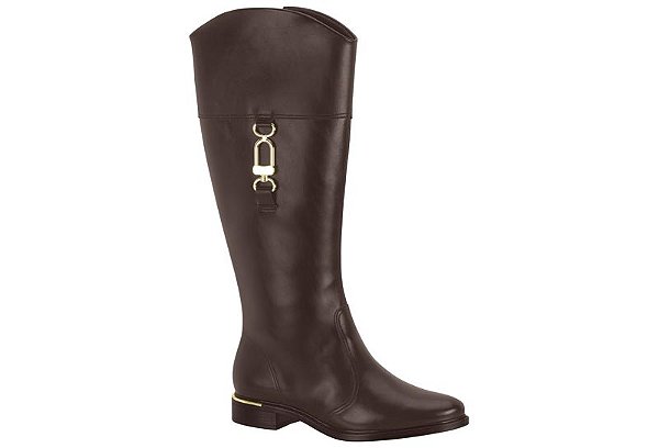 Bota Vizzano Cano Longo Montaria Salto Bloco Com Detalhe Dourado Cacau