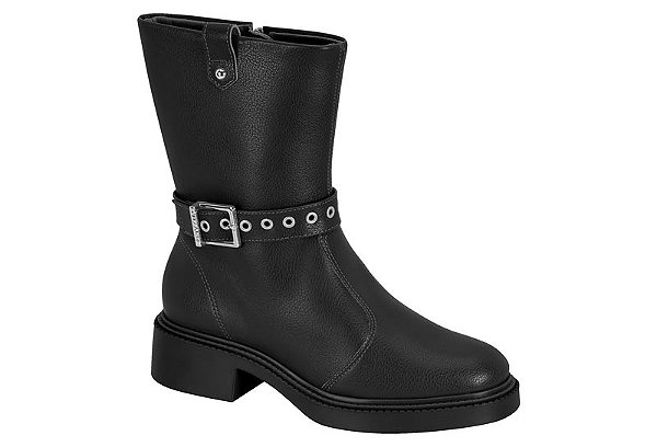 Bota Vizzano Ziper Tira Com Fivela Salto Bloco Preto