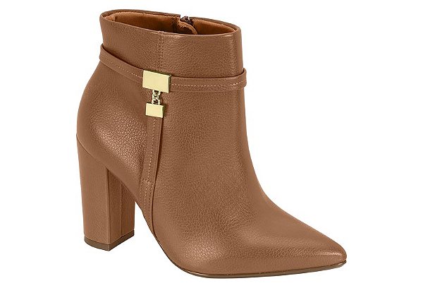 Bota Vizzano Montaria Cano Baixo Bico Fino Ziper Caramelo