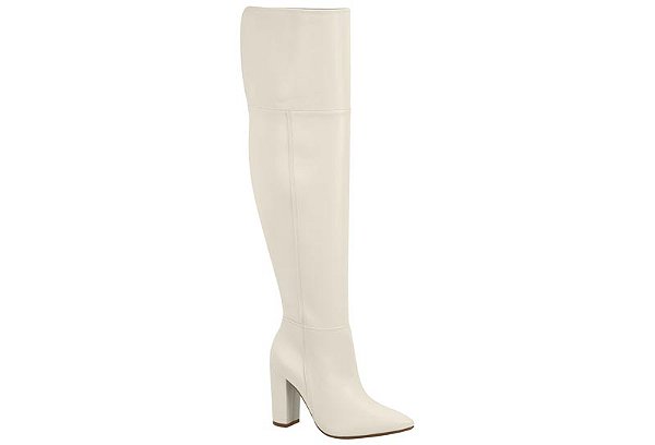 Bota Vizzano Montaria Ziper Cano Longo Com Salto Alto Branco Off