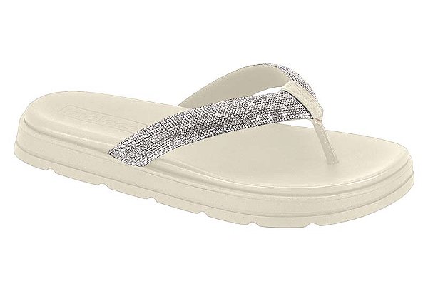 Chinelo Moleca Correia Com Strass Branco Off