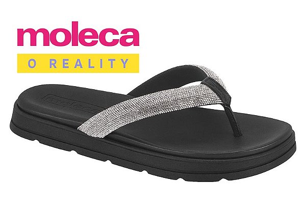 Chinelo Moleca Correia Com Strass Preto-Cristal/Preto