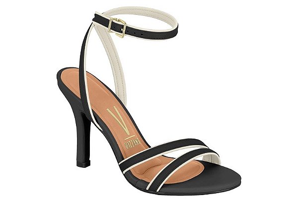 Sandalia Vizzano Salto Alto Fino Tira Com Fivela Branco Off