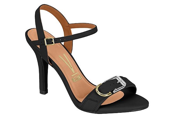 Sandália Vizzano Salto Alto Fino Detalhe Fivela De Metal Preto