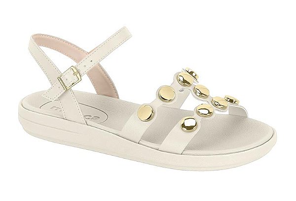Sandalia Moleca Flat Com Taxas E Fivela Off White