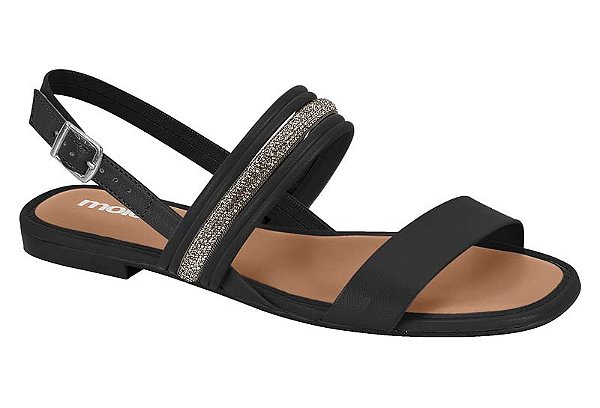 Sandalia Rasteira Moleca Tira Com Strass Preto/Grafite