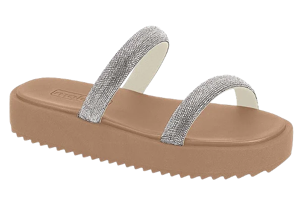 Papete Moleca Flat 2 Tiras Com Strass Creme