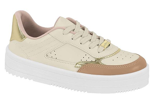 Tenis Moleca Snekers Com Detalhes Dourado Branco Off