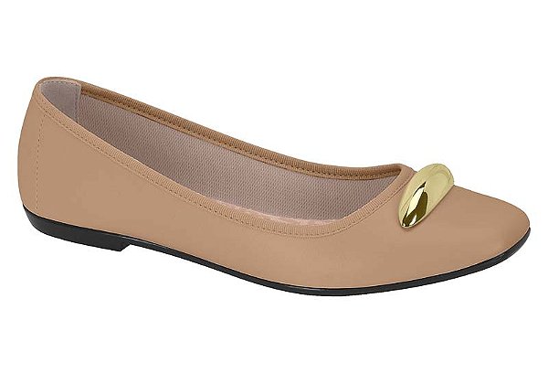 Sapatilha Moleca Bico Redondo Com Detalhe Dourado Nude