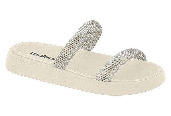 Papete Feminina 2 Tiras Com Brilho Moleca  Branco Off
