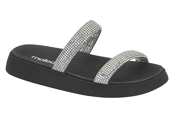 Papete Feminina 2 Tiras Com Brilho Moleca  Preto/Holografico