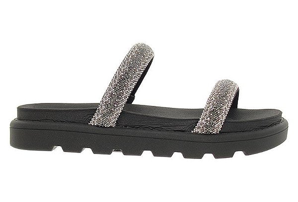 Papete Vizzano 2 Tiras Strass Calce Facil Strass Preto/Cristal