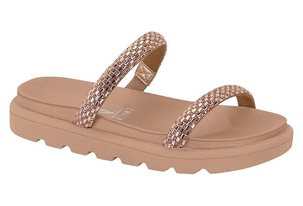 Papete Feminina Vizzano 2 Tiras Com Pedras Calce Facil Camel