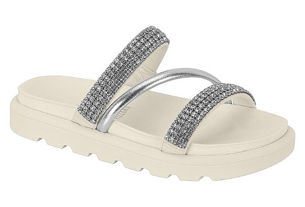 Papete Feminina Vizzano Tiras Com Strass Branco Off