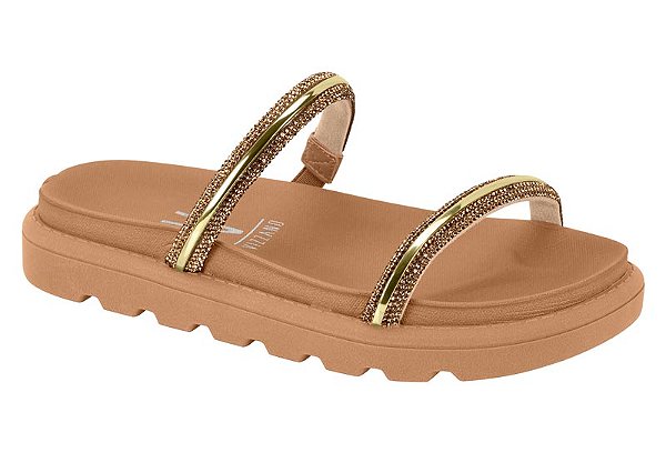 Papete Vizzano Calce Facil 2 Tiras Metalizada Com Strasss Dourado