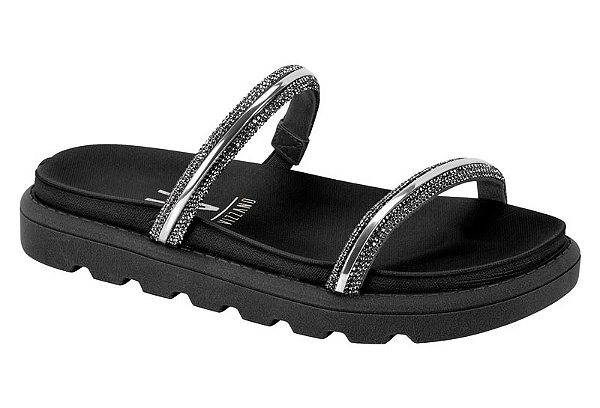 Papete Vizzano Calce Facil 2 Tiras Metalizada Com Strasss Preto/Cristal