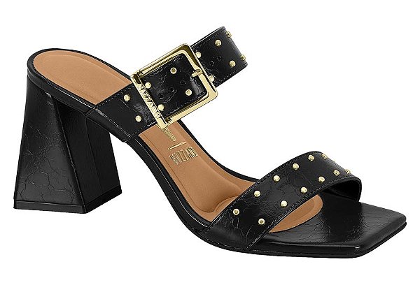 Tamanco Vizzano Salto Geometrico Fivela Com Detalhe De Tachas Preto