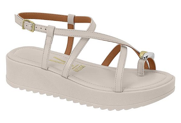 Papete Vizzano Flatform Com Tiras Fivela Detalhe Adornado Cinza