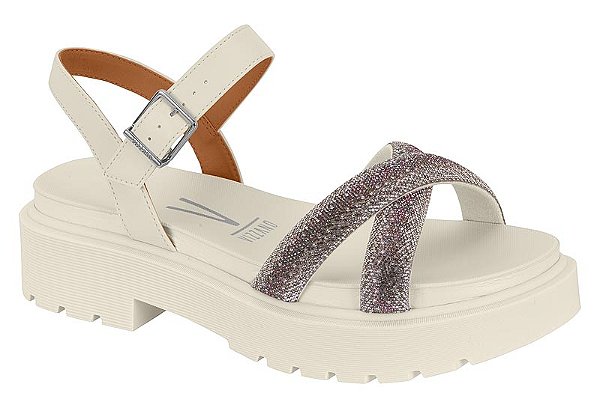 Papete Vizzano Tratorada Tira Com Fivela Strass Branco Off