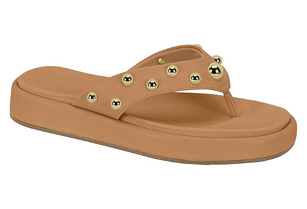 Tamanco Vizzano Flat Correia Com Tachas Calce Facil Camel