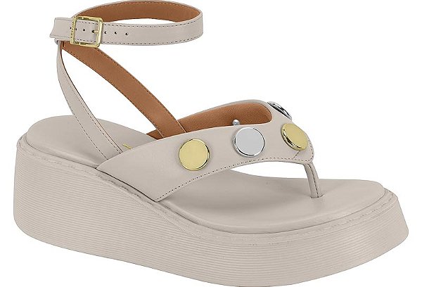 Papete Sandalia Vizzano Flat Tira Com Tachas Amarração Cinza