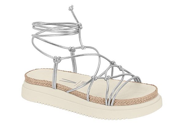 Papete Vizzano Sandalia Tira Amarração Metalizada Prata