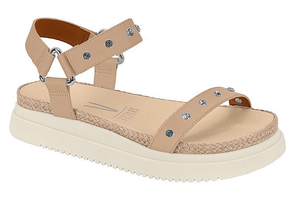 Sandalia Papete Vizzano Com Cristais Velcro Tratorada Bege