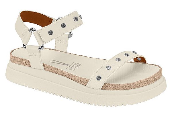 Sandalia Papete Vizzano Com Cristais Velcro Tratorada Branco Off
