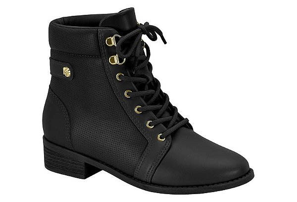 Bota Modare Conforto Cano Baixo Coturno Cadarço Salto Bloco Preto