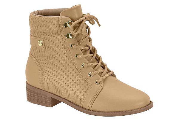 Bota Modare Conforto Cano Baixo Coturno Cadarço Salto Bloco Tan