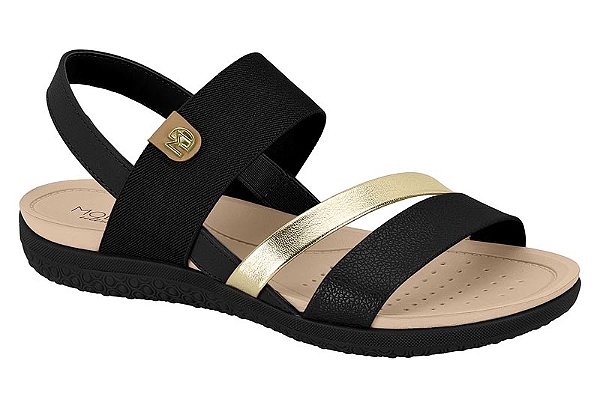 Sandalia Modare Ultra Conforto Tiras Metalizada Calce Facil Preto