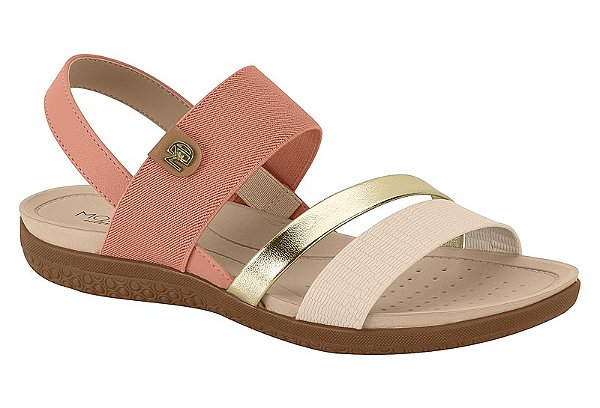 Sandalia Modare Ultra Conforto Tiras Metalizada Calce Facil Pessego/Creme/Dourado/Camel