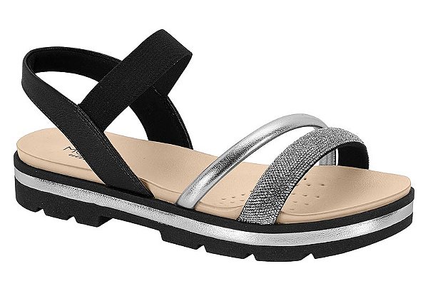 Sandalia Flatform Modare Tira Metalizada Strass Calce Facil Preto