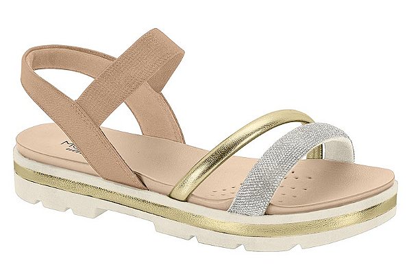 Sandalia Flatform Modare Tira Metalizada Strass Calce Facil Camel