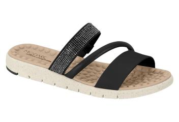 Tamanco Modade Conforto Flatform Calce Facil Tira Strass  Preto
