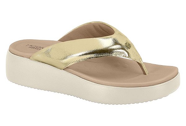 Tamanco Modare Calce Facil Flatform Correia Lisa Conforto Dourado