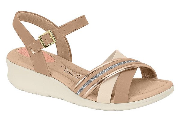 Sandalia Modare Conforto Tira Com Strass Fivela Ouro Rosado/Nude